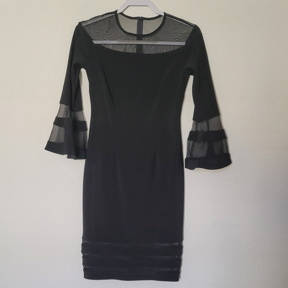 Joseph Ribkoff Black Dress with Mesh Accents Sz 4 - Picture 2 of 16